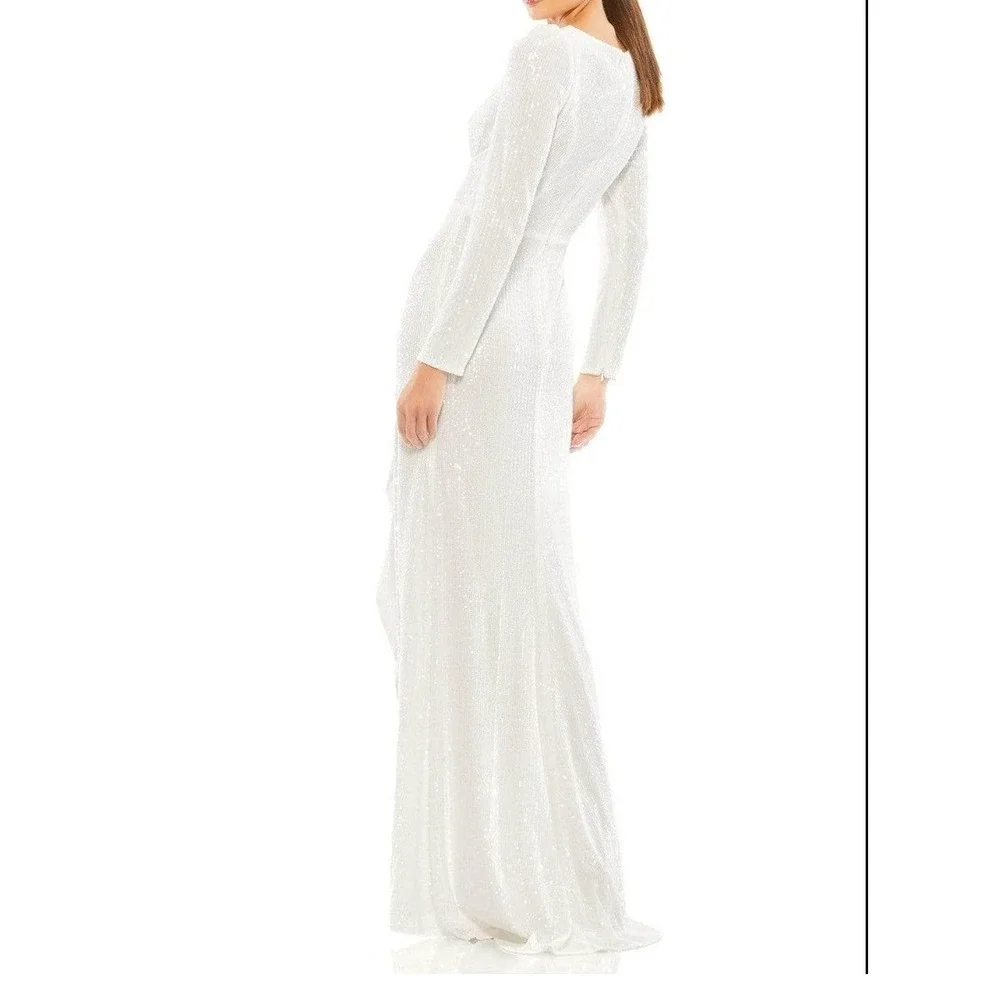 Mac Duggal Gown Women‎ Size 8 White Long Sleeve Sequin Glam Wedding 26395 NWT